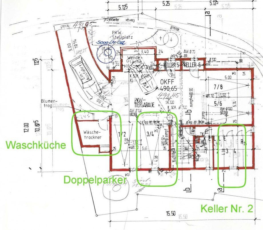 Kellerplan aus Schurwaldstr. 73, Baugesuch 1995 Etagenwohnung Schorndorf