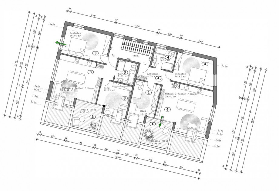 Grundriss_WG_3+4_Mit_Ma�e_2022_03_03_Steinpilzweg61 Dachgeschosswohnung Stuttgart-Sch�nberg